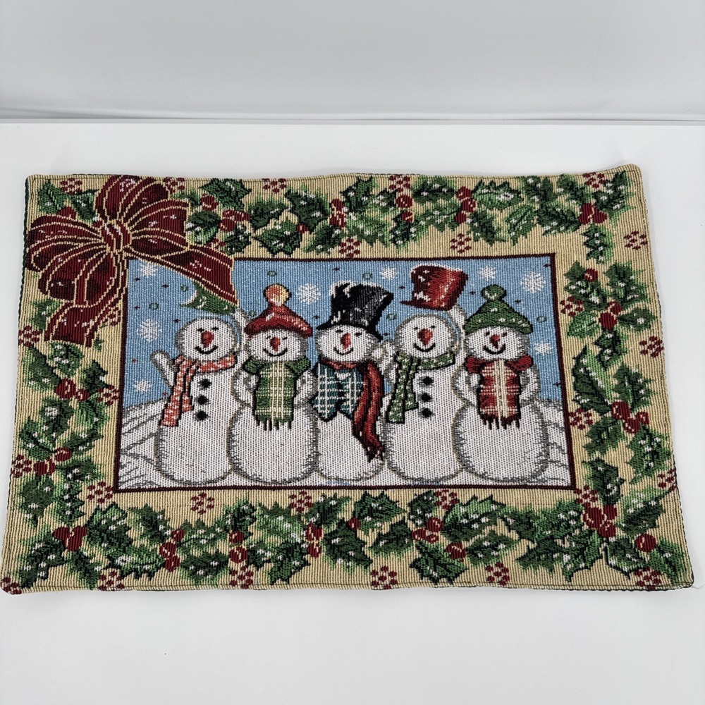 Snowman Tapestry Placemats Set‎ Of 4 12x18" Green Multi Holidays Cabincore